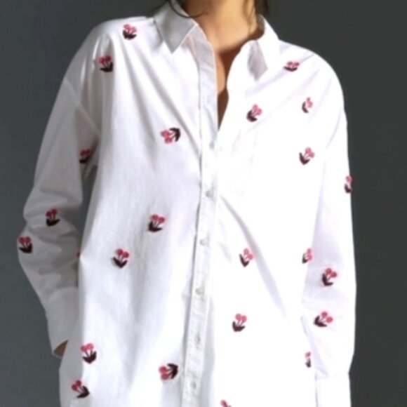 Bennet Buttondown Shirt by Maeve: Embroidered Edition White and Cherries Motif - Picture 1 of 5